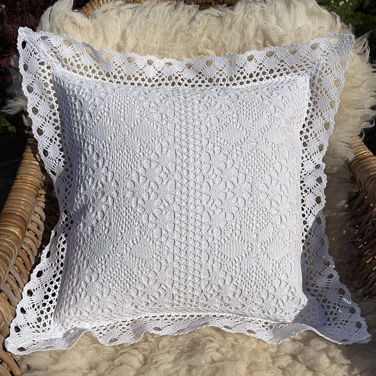 Taie d'oreiller décorative en dentelle blanche
