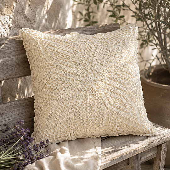 Housse décorative en dentelle FLEUR beige