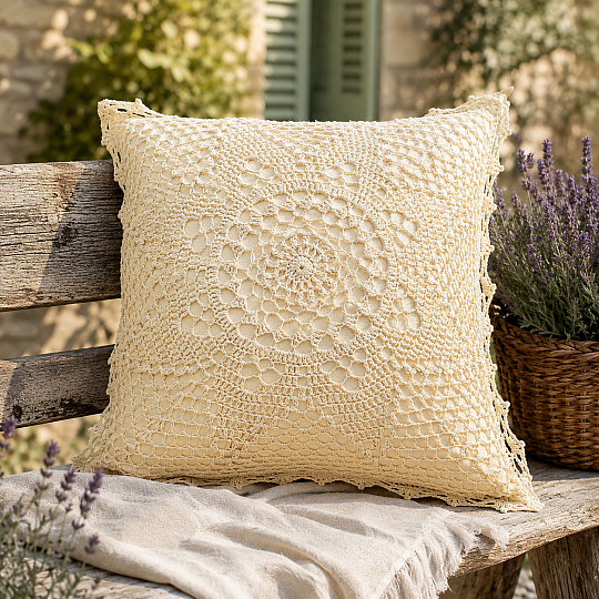 Housse décorative en dentelle FLEUR beige