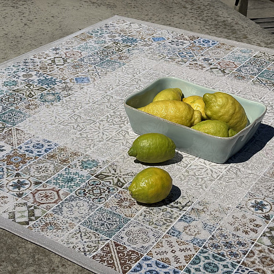 Nappe et foulard en tapisserie, mosaïque vintage