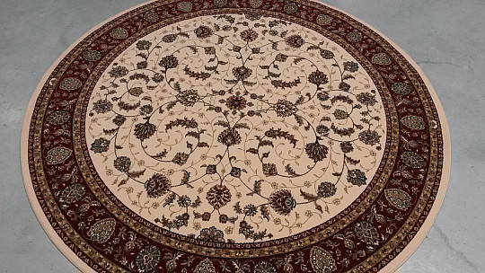 Tapis rond en laine ORIENT crème, bordure bordeaux