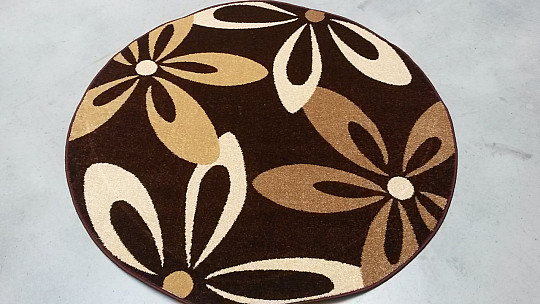 Tapis rond KARMEL fleurs marron