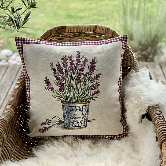 Housse de coussin tapisserie FLEURS DE LAVANDE DE PROVENCE