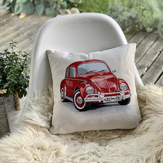 Housse de coussin tapisserie VW COCCINELLE ROUGE