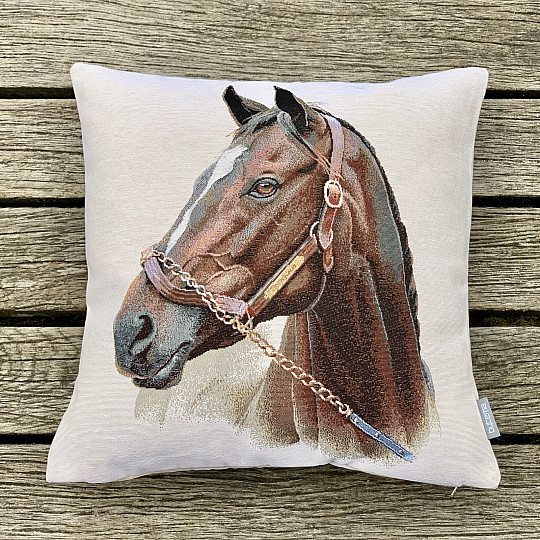 Housse de coussin Gobelin CHEVAL BRUN