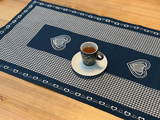 Nappe et écharpe brodées COUNTRY STYLE bleu