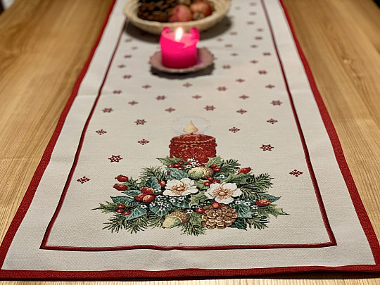 Nappe et foulard tapisserie BOUGIE DE NOËL