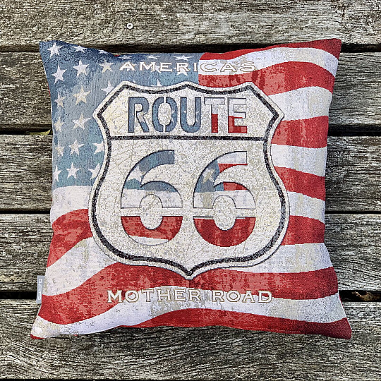 Housse de coussin tapisserie ROUTE 66
