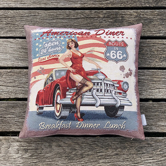 Housse de coussin tapisserie AMERICAN DINER ROUTE 66