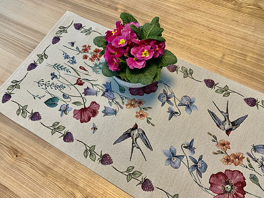 Nappe et foulard tapisserie PRAIRIE AVEC UNE HIRONDELLE