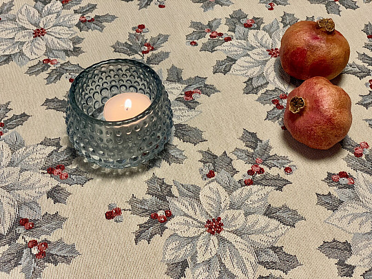 Nappe tapisserie, écharpe ETOILE DE NOEL ARGENT