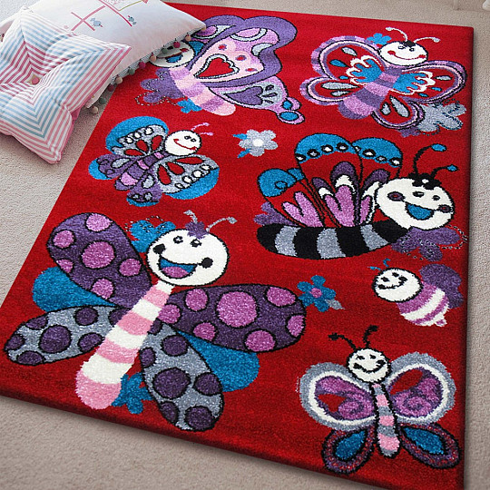 Tapis enfant BELLA Papillons rouge
