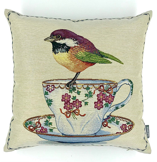 Housse de coussin tapisserie Oiseaux sur un mug 2