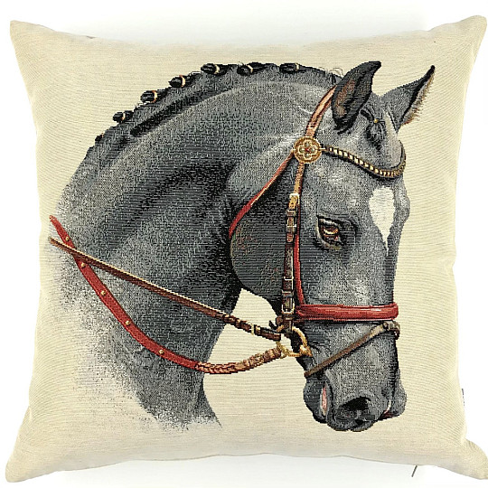Housse de coussin tapisserie CHEVAL GRIS