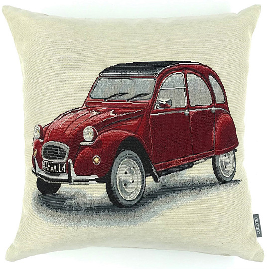 Housse de coussin tapisserie Citroën 2CV rouge
