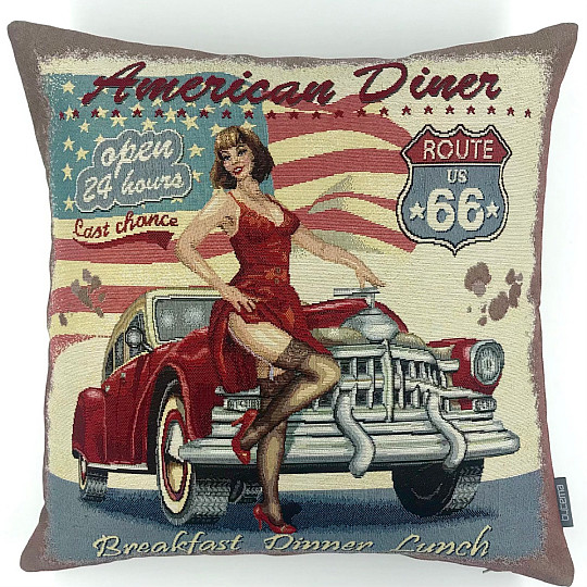 Housse de coussin tapisserie AMERICAN DINER ROUTE 66