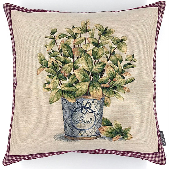Housse de coussin tapisserie FLEURS DE BASILIC DE PROVENCE