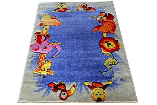 Tapis enfant KIDS SAFARI crème-bleu