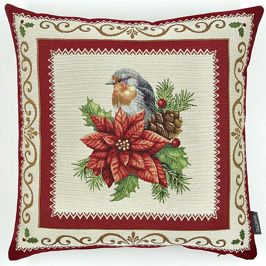 Taie d&#39;oreiller tapisserie de Noël OISEAU DANS UN CADRE