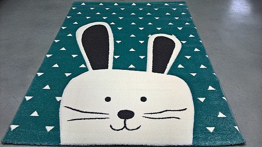 Tapis pièce enfant PASTEL Lapin turquoise