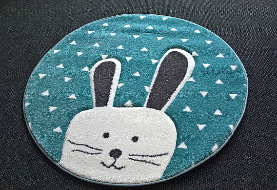 Tapis rond enfant PASTEL Lapin Turquoise