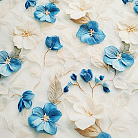 Tissu décoratif GARDEN bleu et blanc