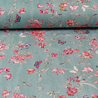Tissu déco FLEURS turquoise