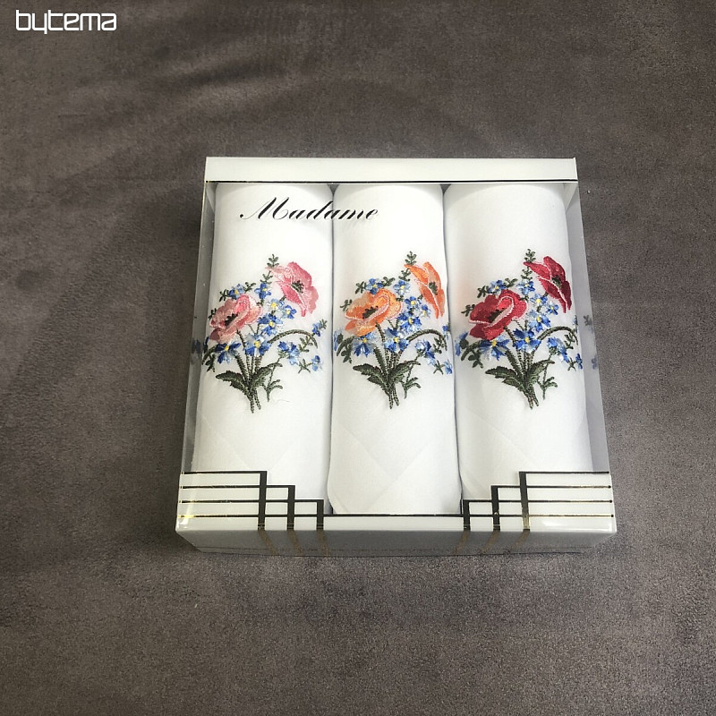 Mouchoirs en tissu pour femme - coffret cadeau de 3 pcs fleurs brodées
