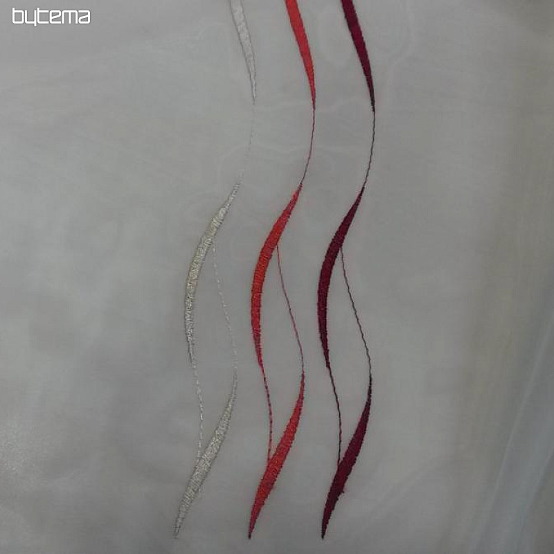 Rideau en voile avec broderie rouge Gerster 195/0043