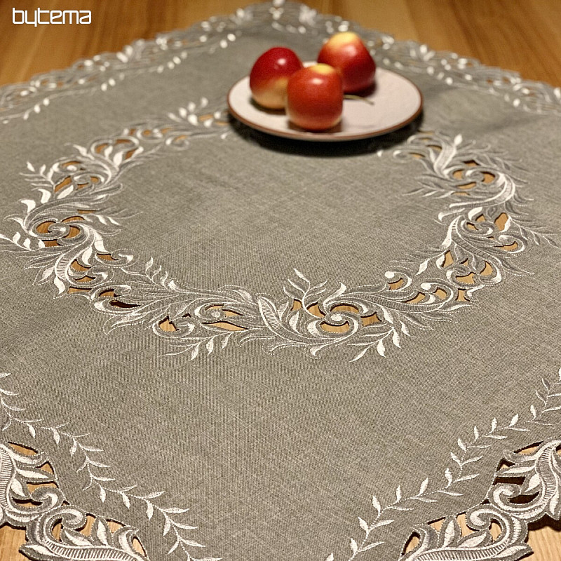 Nappe brodée brindilles grises