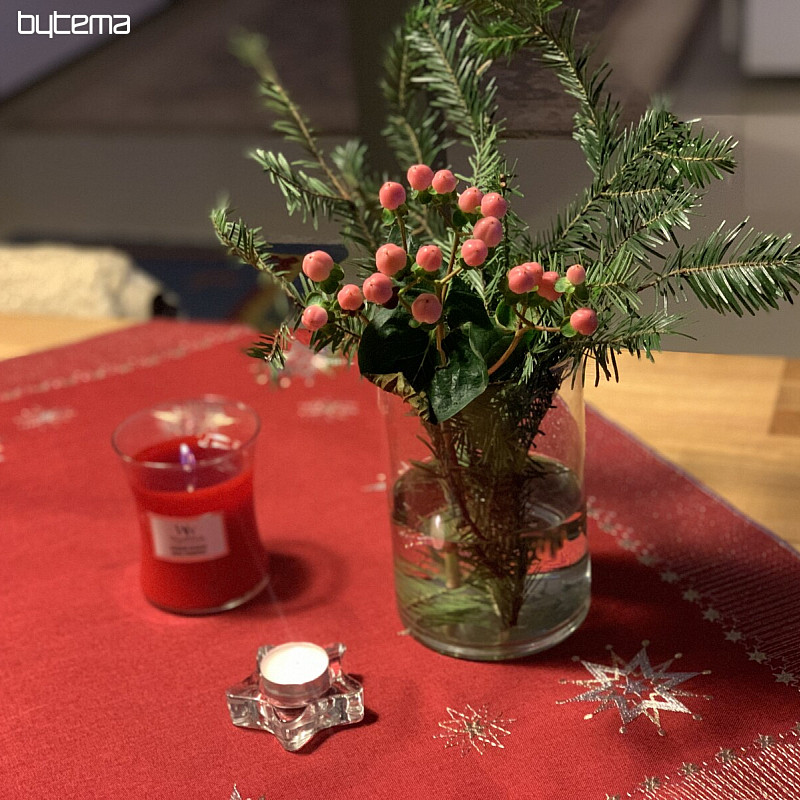 Nappe de Noël brodée rouge foncé 1