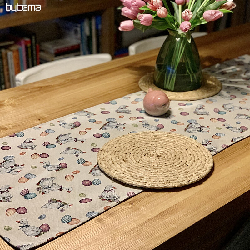Nappe et écharpe Gobelin Pâques-Oie blanc