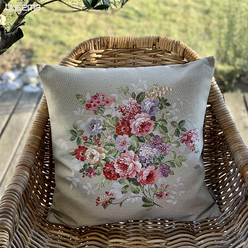 Housse de coussin tapisserie FLEUR BEIGE