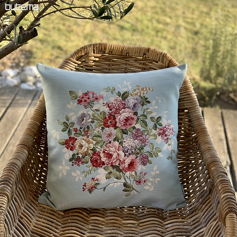 Housse de coussin tapisserie FLEUR BLEU