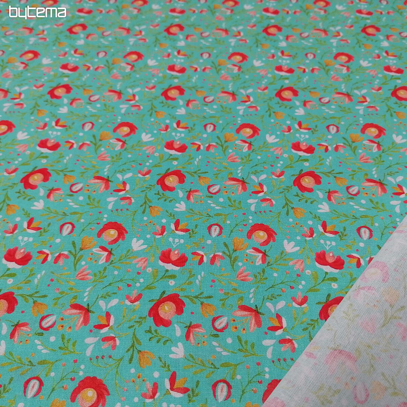 Tissu coton Motifs folkloriques mini turquoise