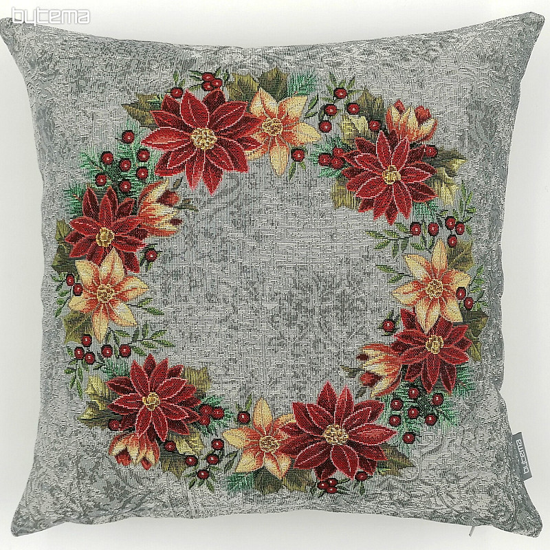 Couverture tapisserie de Noël CHRISTMAS ROSE-GREY HOLLY WREATH