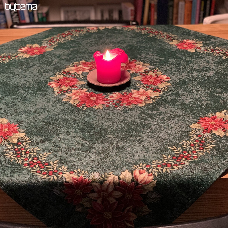 Nappes et foulards en tapisserie de Noël COURONNE DE HOUX ROSE-VERT DE NOËL