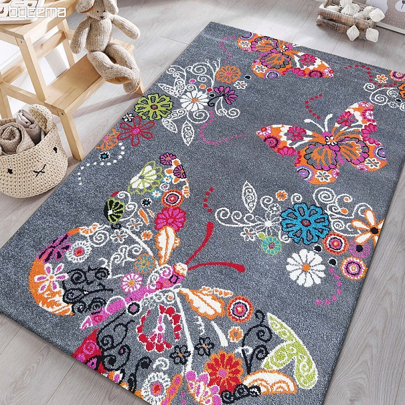 Tapis enfant MONDO 114 papillons - gris