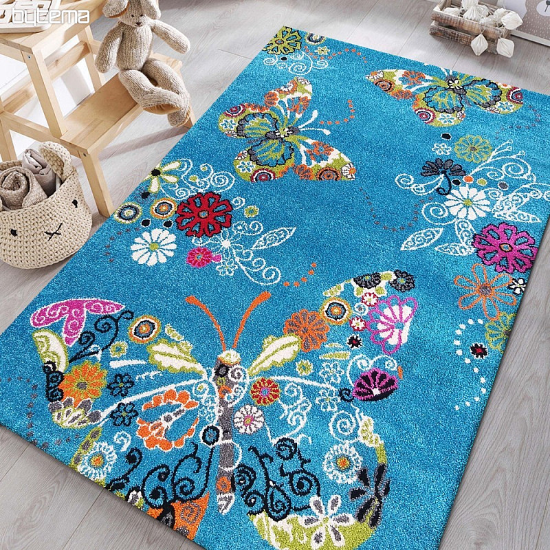 Tapis enfant MONDO 114 papillons - turquoise
