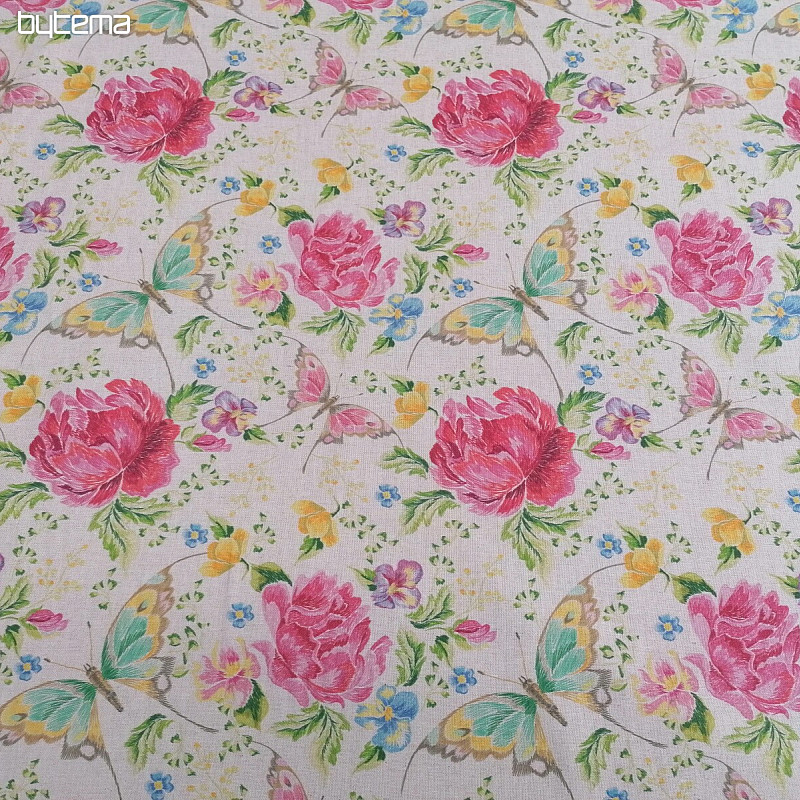 Tissu déco Fleurs et papillons