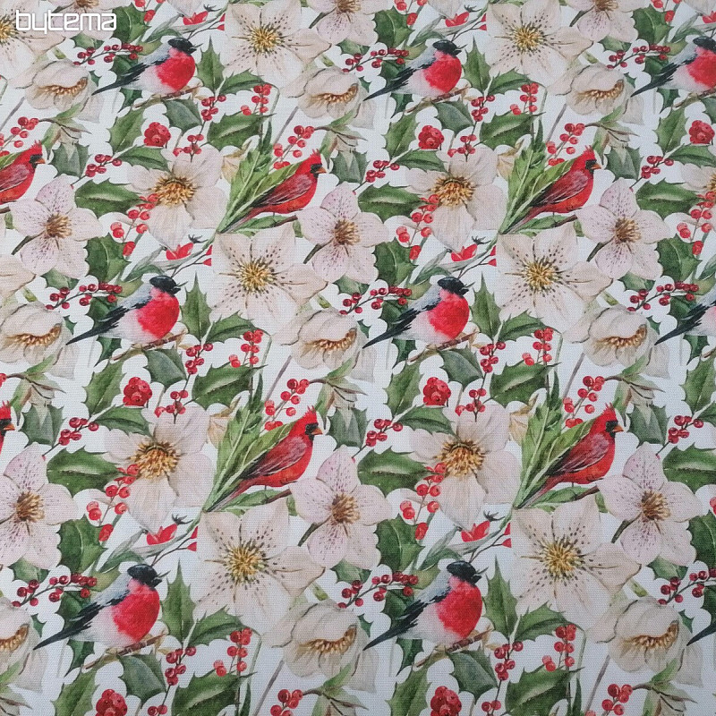 Tissu de décoration de Noël Houx avec des oiseaux