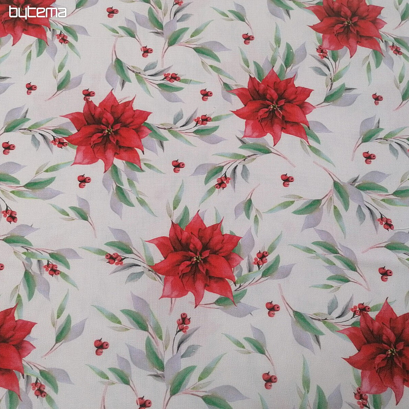 Tissu de décoration de Noël Poinsettia avec des feuilles