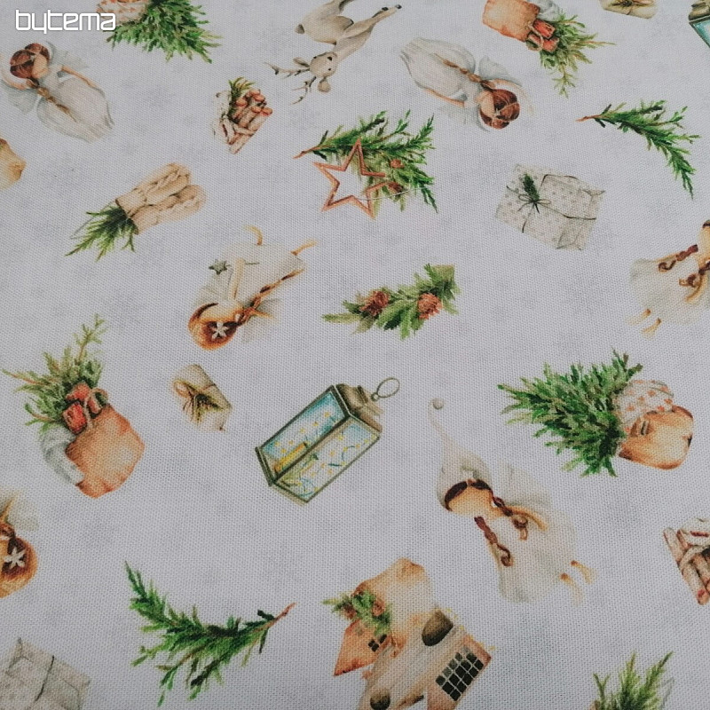 Tissu de décoration de Noël ANGE ET CERF