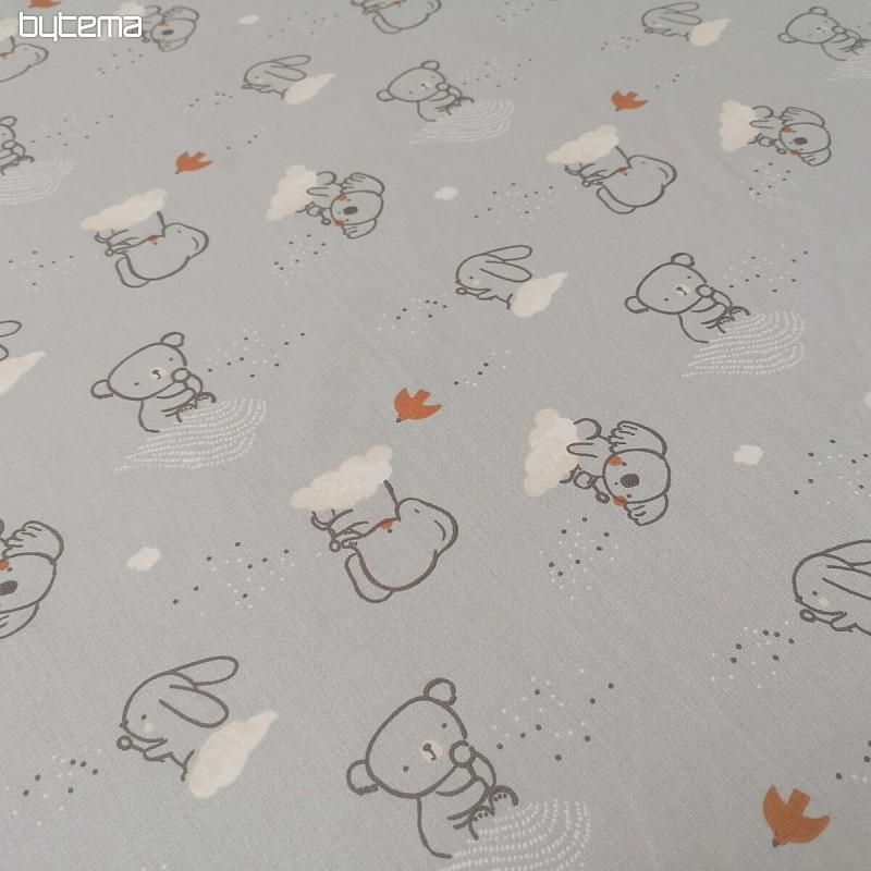 Tissu coton gris ciel animalier