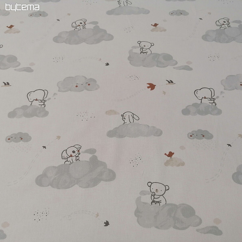Tissu coton Animaux sur un nuage - blanc