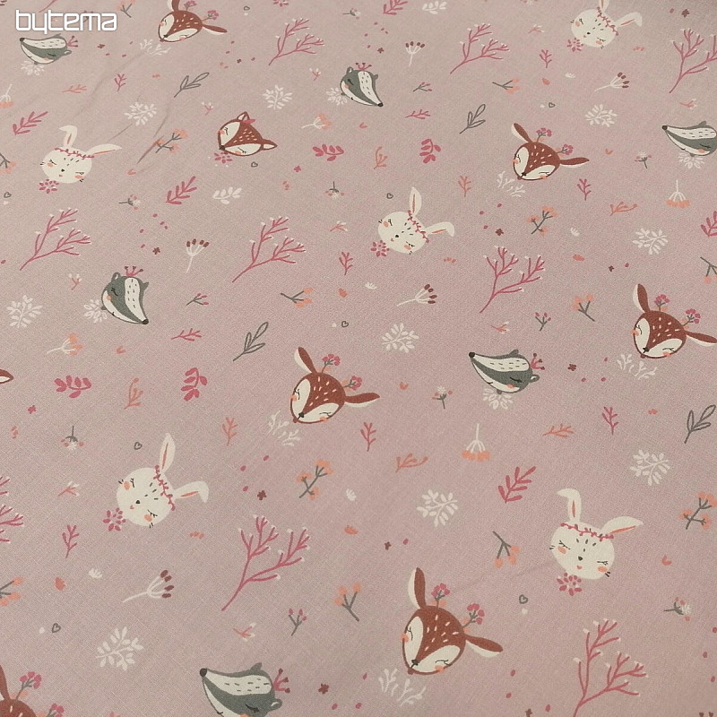 Tissu en coton avec des animaux lilas