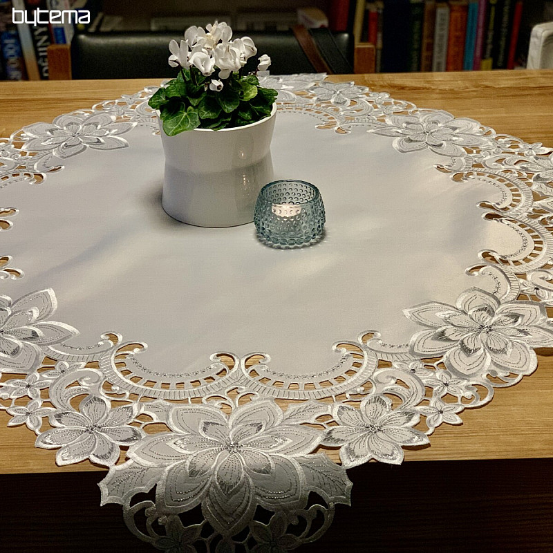 Nappe de Noël brodée Étoile Argentée