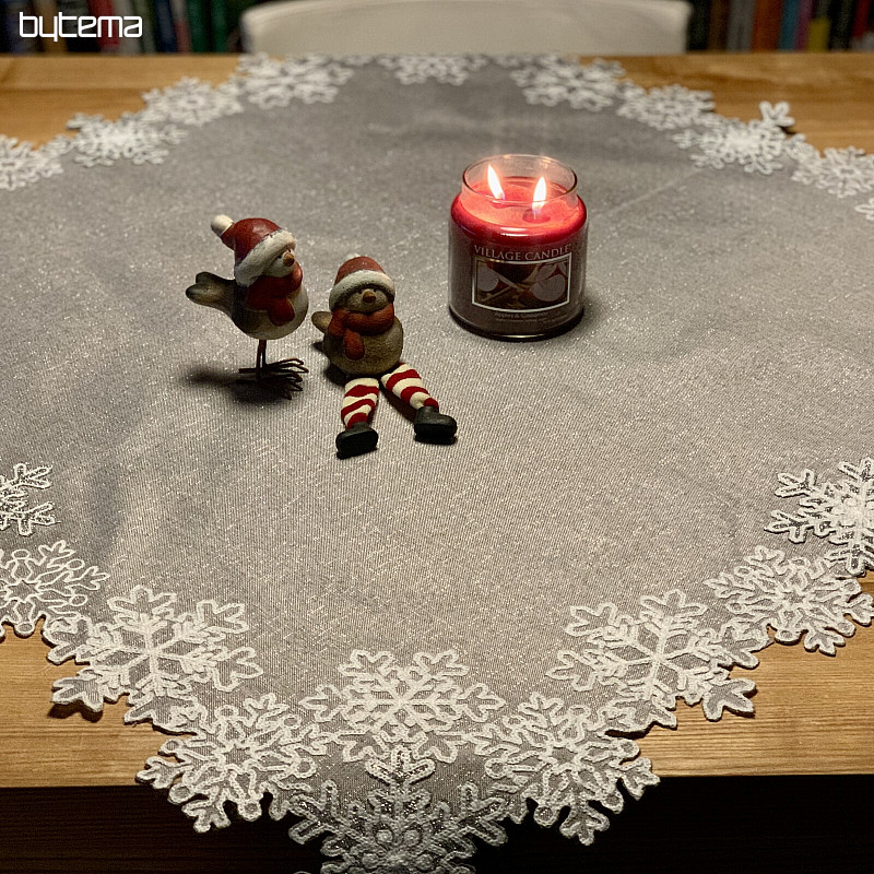 Nappe de Noël brodée grise à flocons