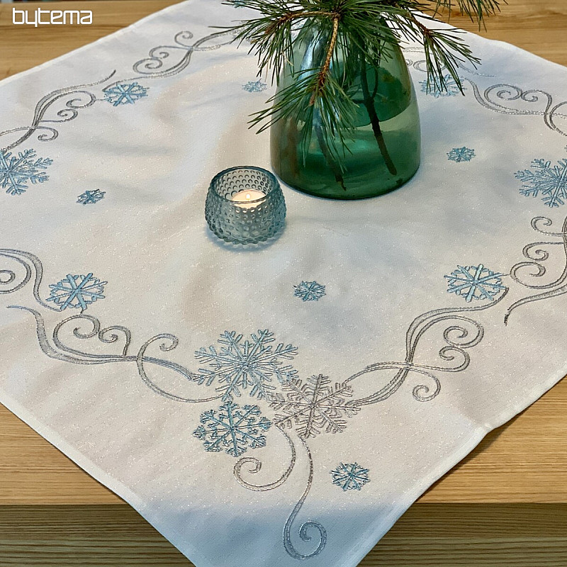 Nappe de Noël brodée bleu-argent