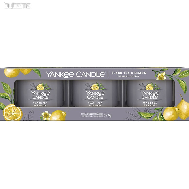 bougie YANKEE CANDLE parfum BLACK TEA &amp; LEMON SET de 3 pièces